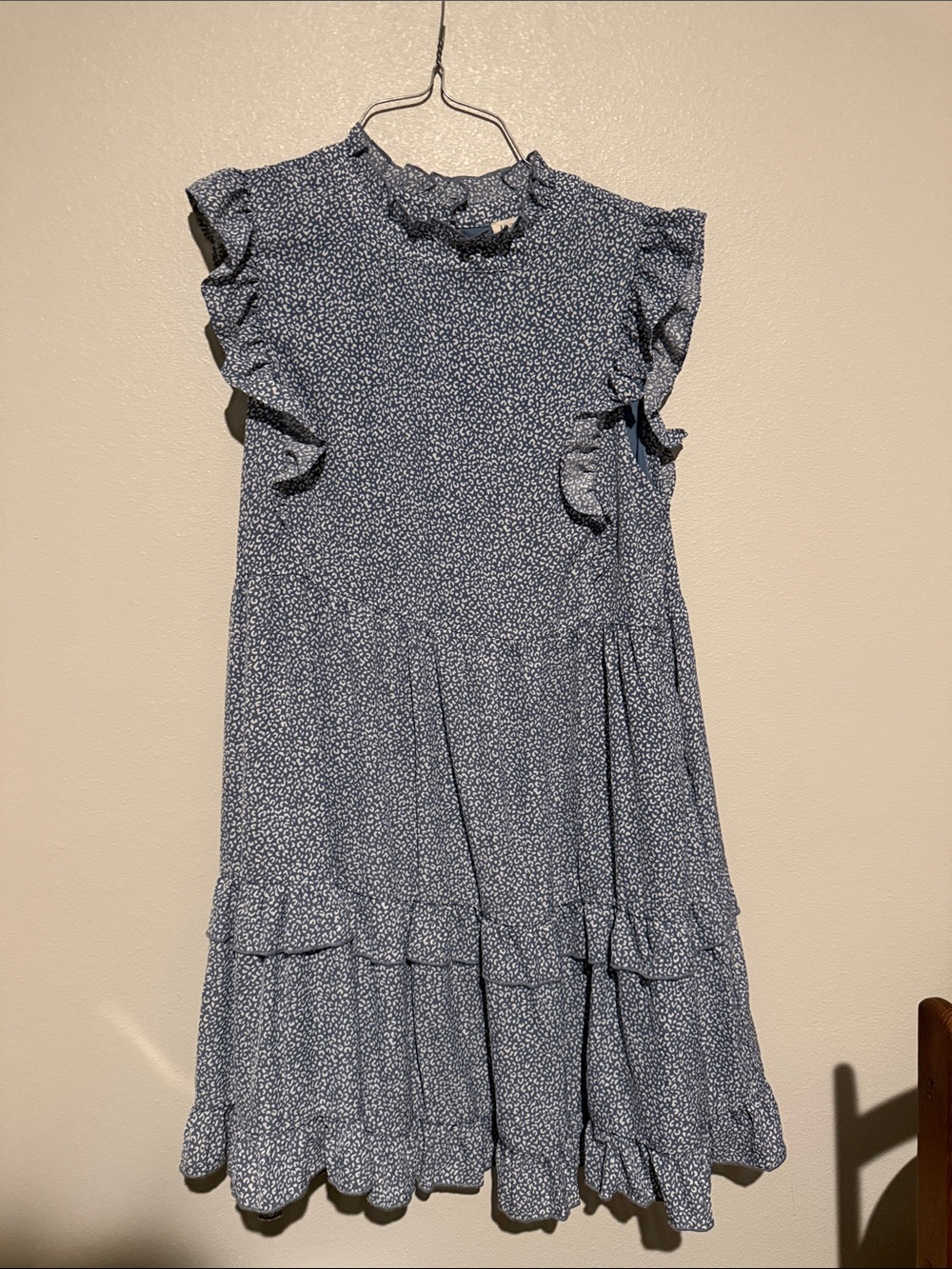 Blue Floral Ruffle Tiered Kids Dress